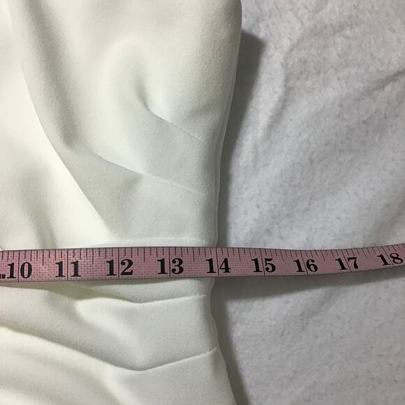 XSCAPE SZ 8 White One-Shoulder Neck Asymmetrical Hem Crepe Midi Dress NEW B27 - Picture 7 of 7